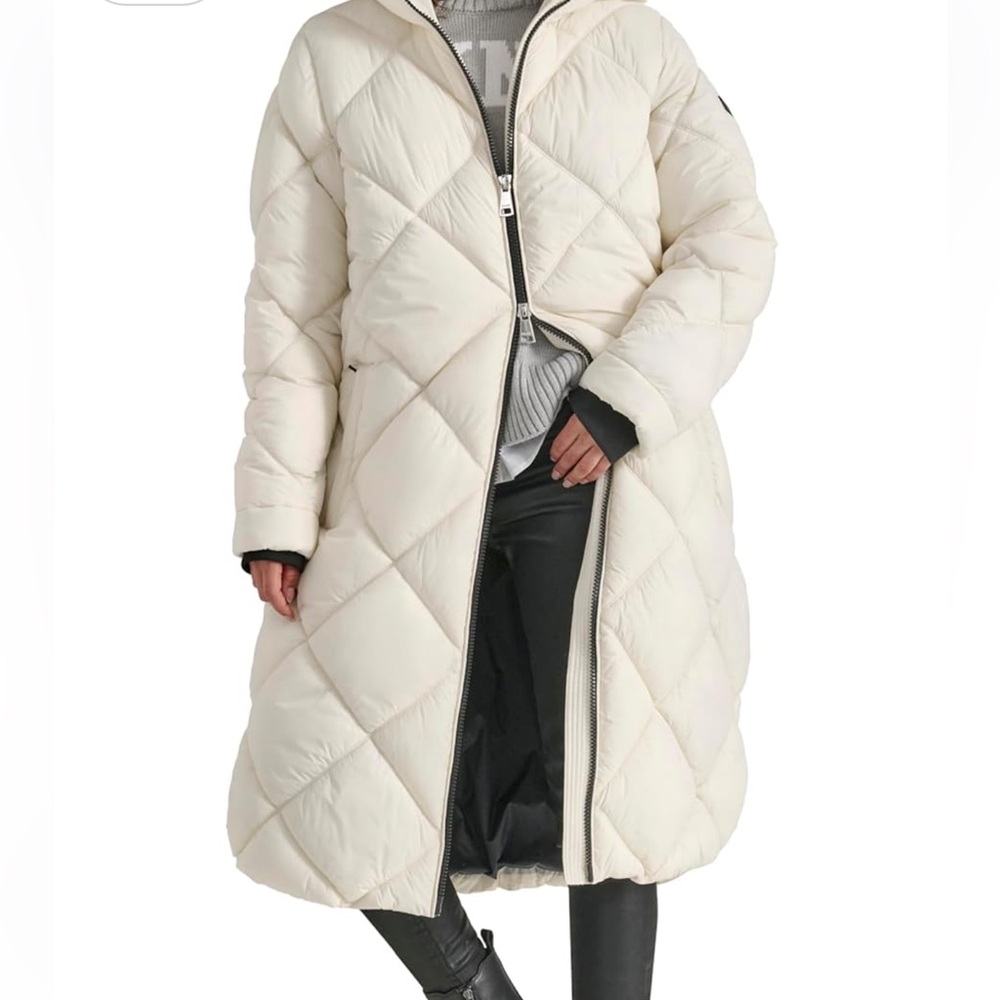 DKNY Women's White Puffer Coat